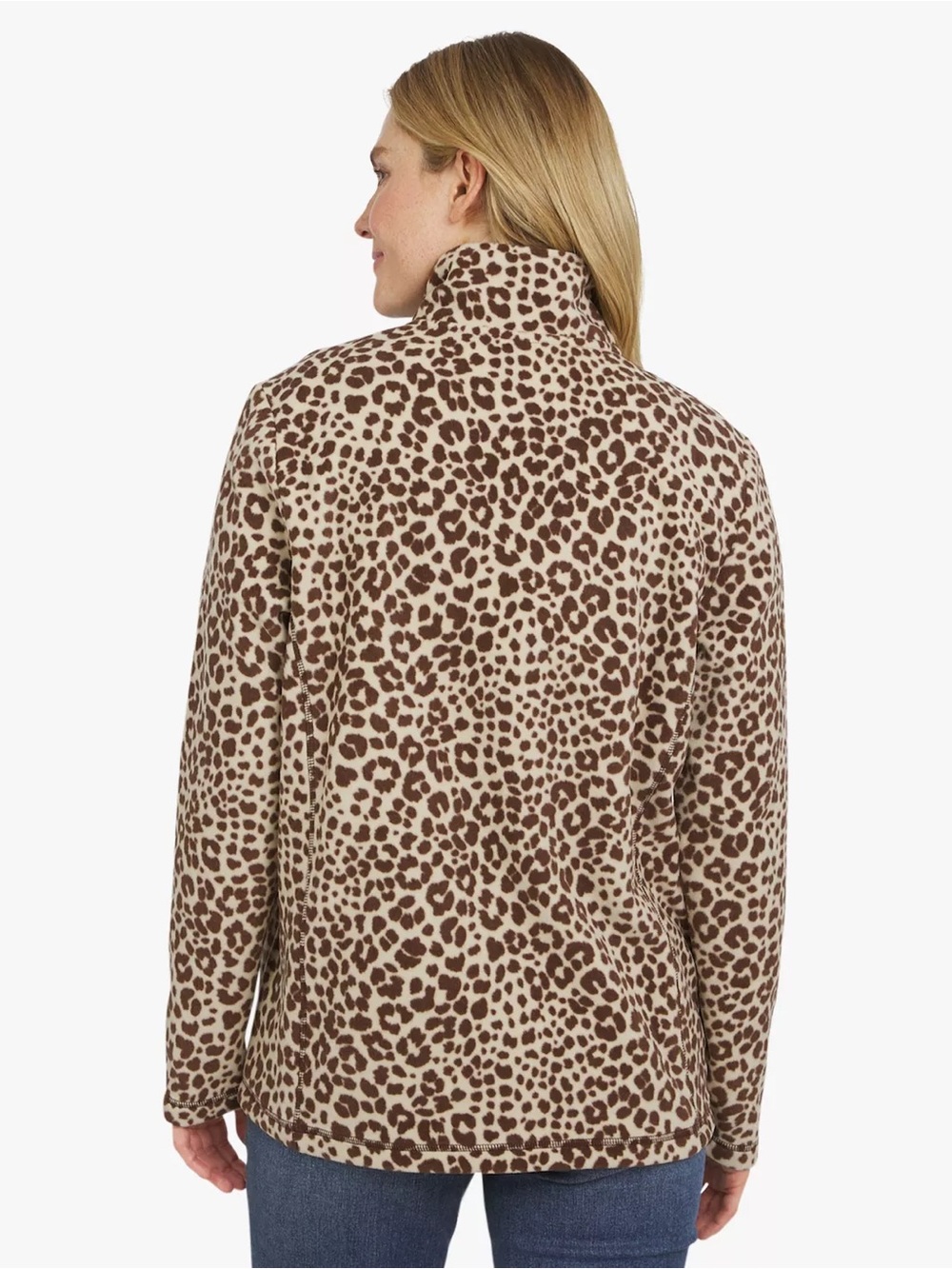 Lands' End Leopard-Print Quarter Zip Fleece - Tan & Black Sz L - Picture 2 of 7